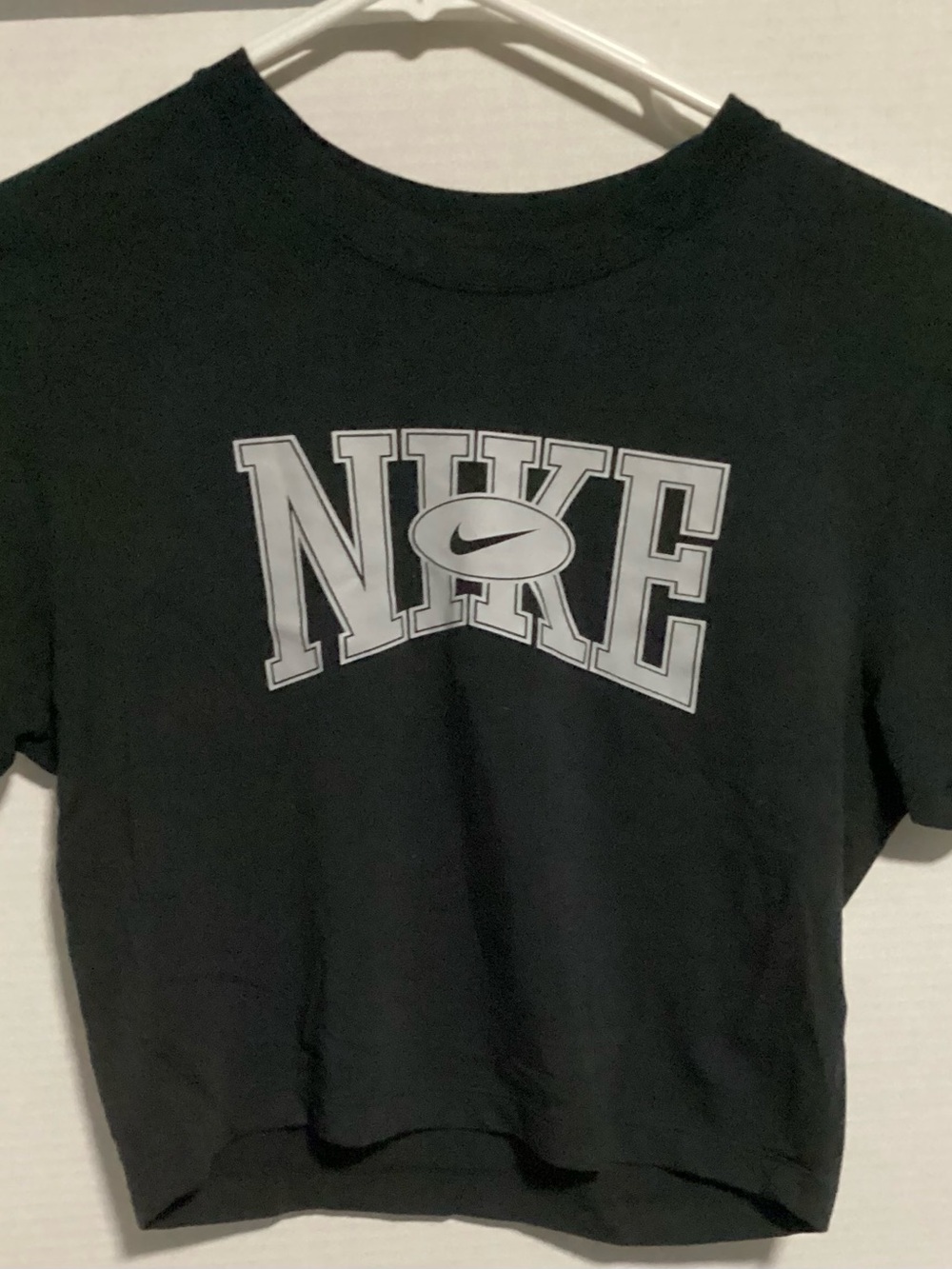 Nike Black Crop Top with Gray Logo Print Size M